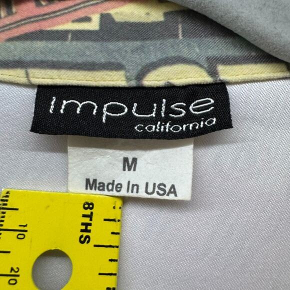 VTG Impulse California Jacket Women M Yellow Cityscape Button Front Long Sleeve - Picture 2 of 12